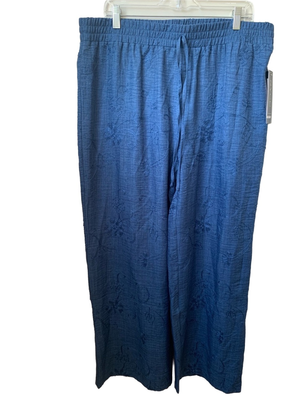 NYCC Women’s Blue Embroidered Textured Wide Leg Pull On Pants